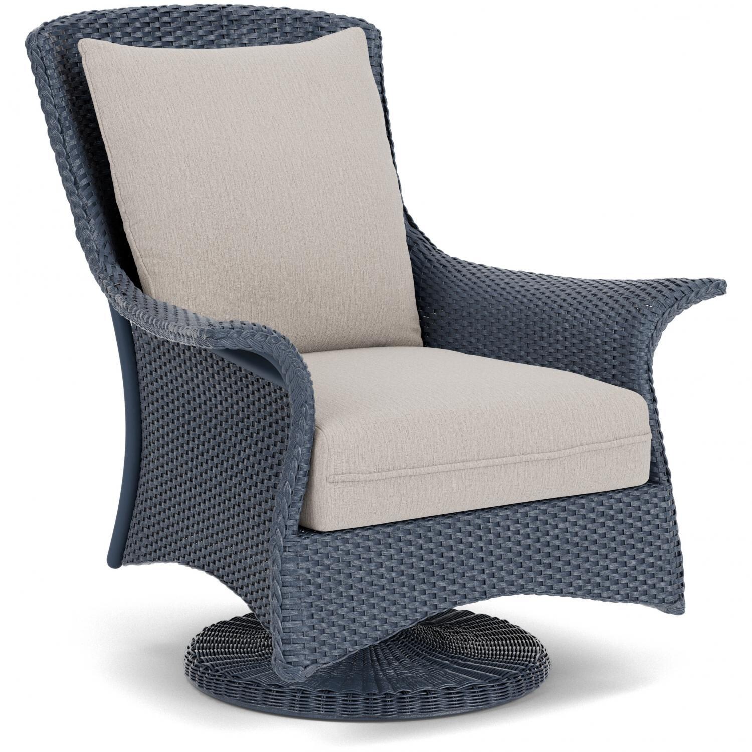Lloyd Flanders Mandalay Swivel Rocker Lounge Chair in Denim Blue Finish with Remy Cloud Fabric - Angled thumbnail