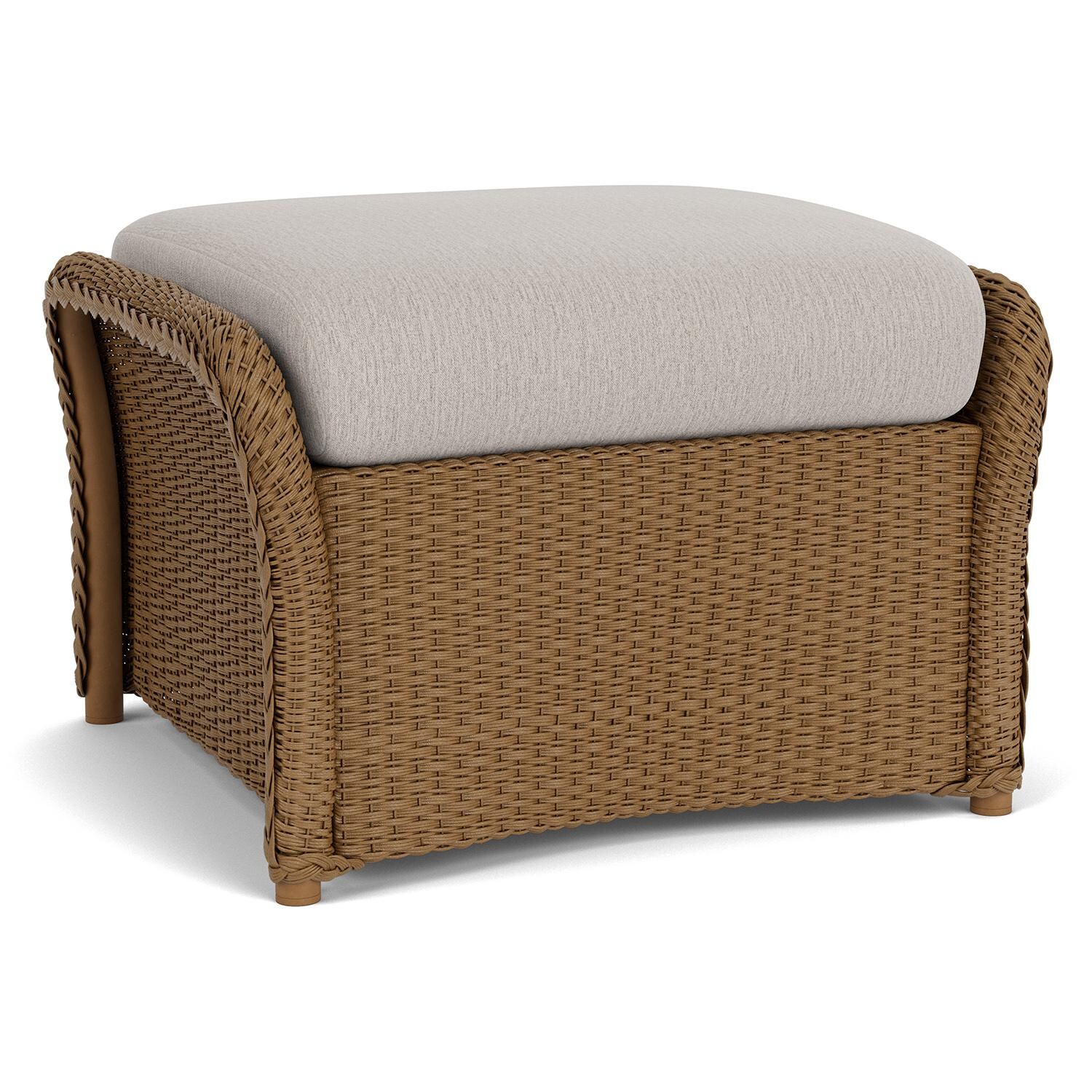 Lloyd Flanders Weekend Retreat Woven Ottoman in Hickory Finish W/ Remy Cloud Fabric - Back Left thumbnail