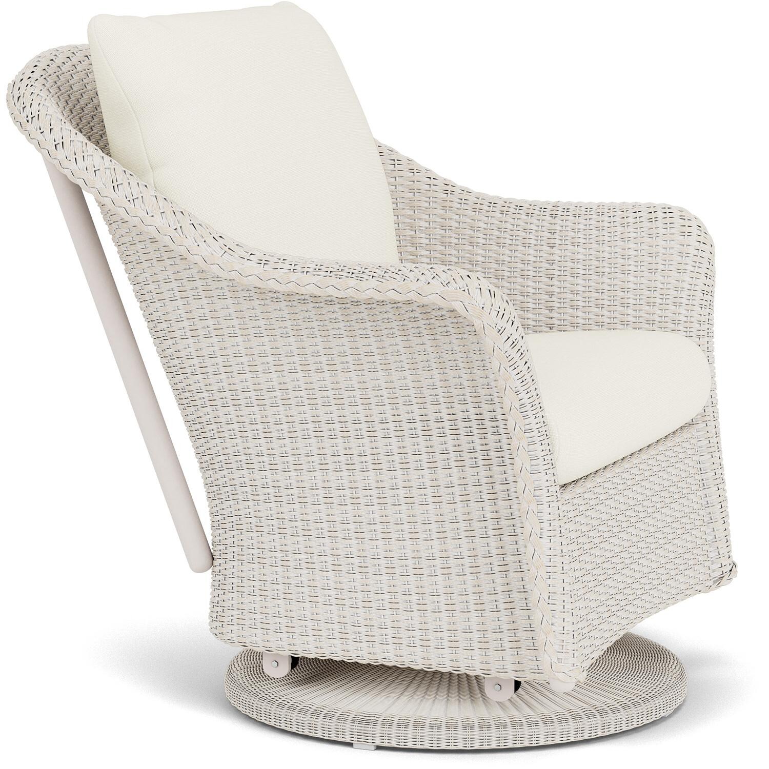 Lloyd Flanders Weekend Retreat Swivel Glider Lounge Chair in Antique White Finish W/ Sailcloth Salt Fabric - Angled thumbnail