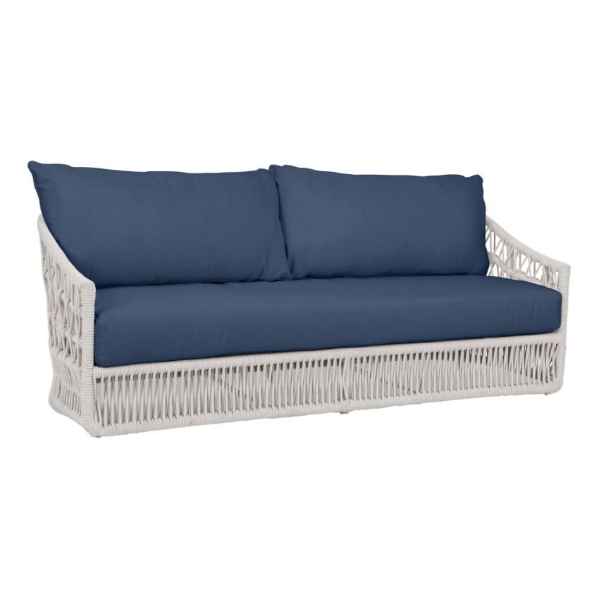 Dana 3 Person Woven Rope Sofa w/ Self Welt in Natural/Spectrum Indigo by Sunset West - White Background thumbnail