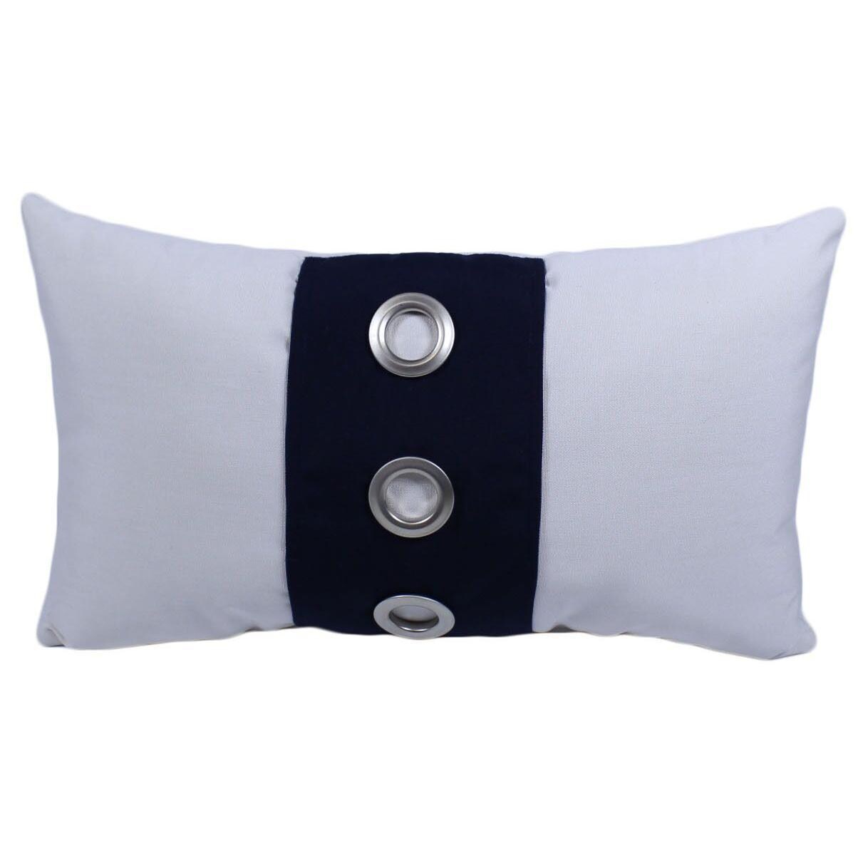 White & Navy Blue W/ Grommet Accent Outdoor Lumbar Pillow By Lava Pillows - 12 X 20 thumbnail