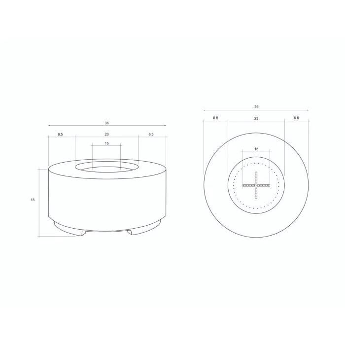 Cilindro 36-in Round GFRC Natural Gas Fire Pit in Cafe by Prism Hardscapes - Dimensional thumbnail