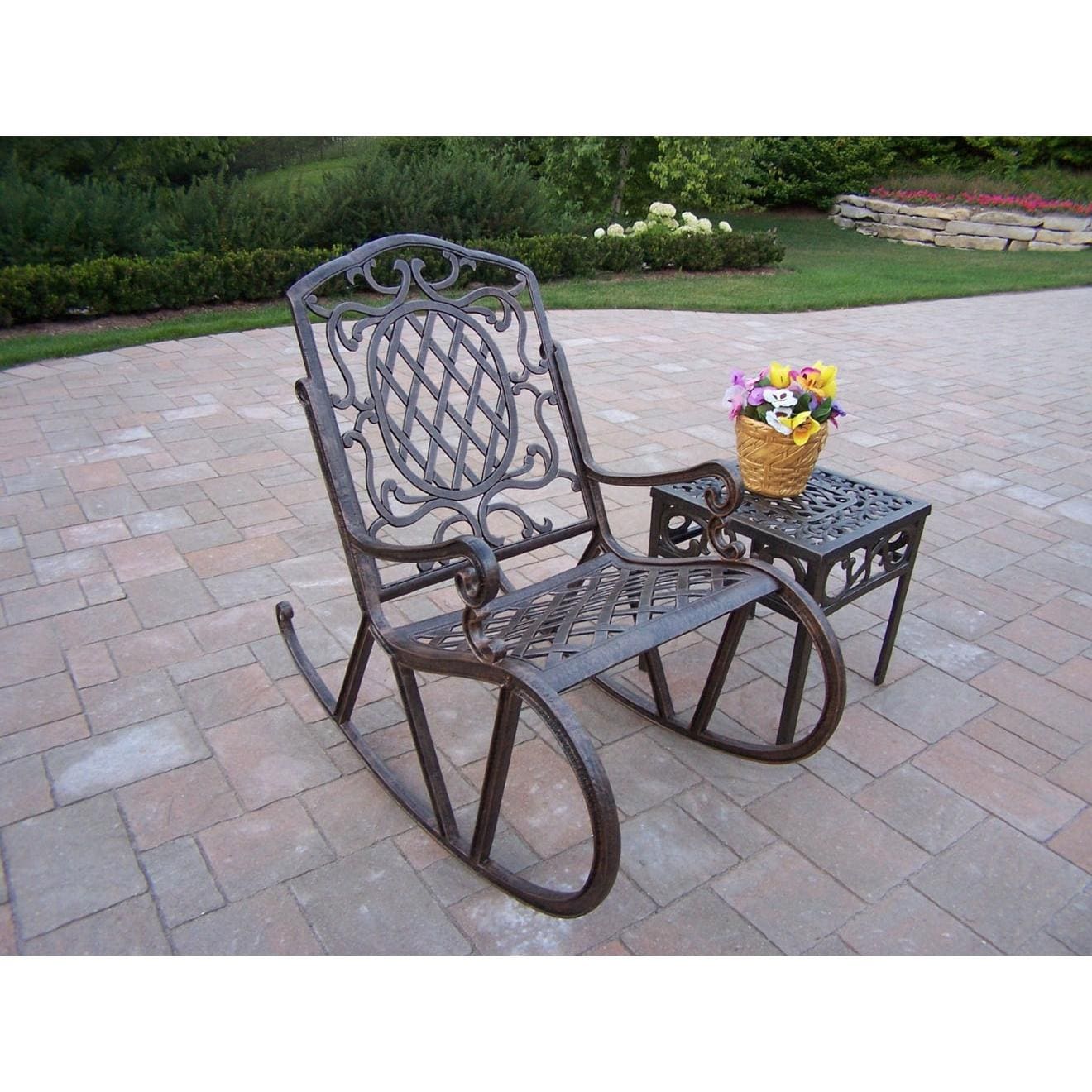 Oakland Living Mississippi Cast Aluminum Patio Rocking Chair Set