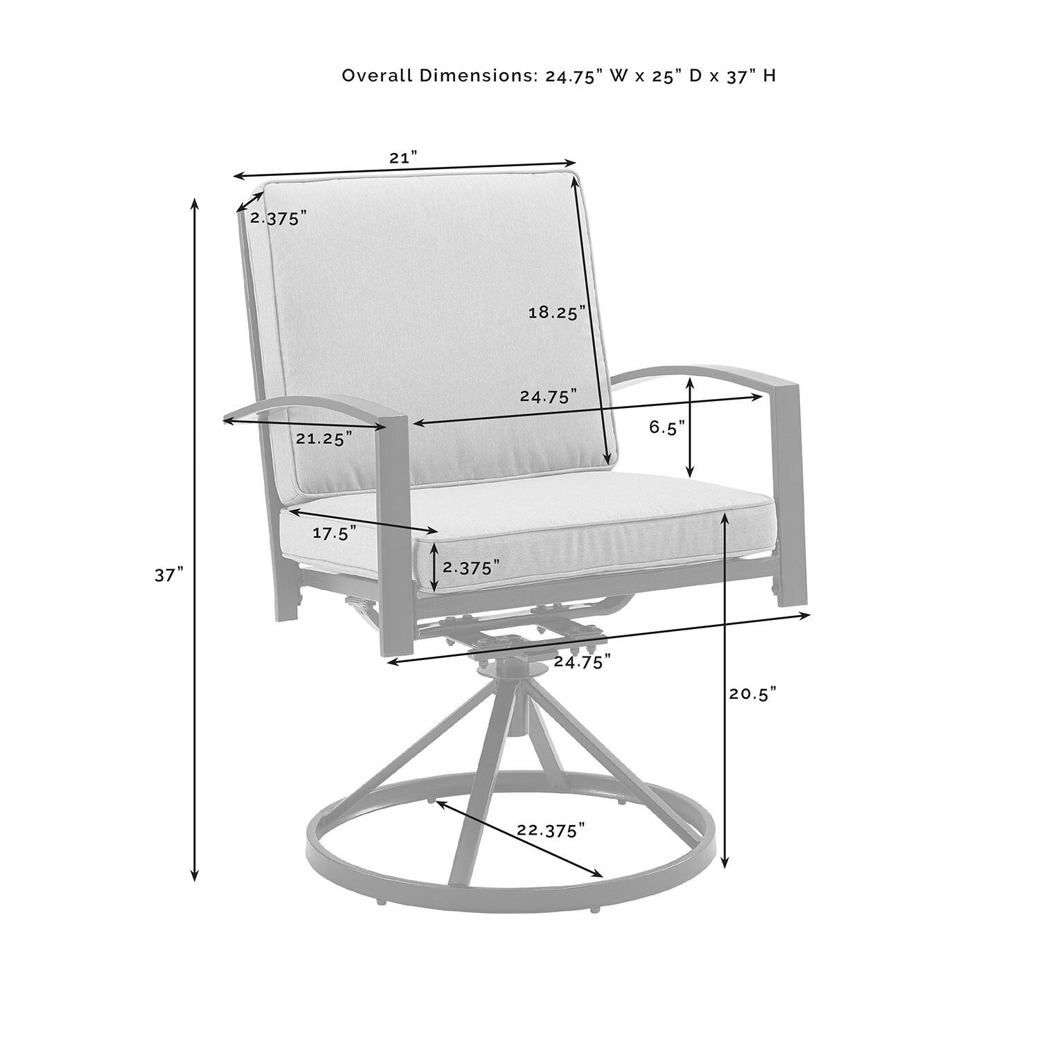 Ultimate Patio UP-82256BZ-OL 7Pc Outdoor Dining Set in Oatmeal W/ Dining Chairs & Swivel Chairs - Swivel Chair Dimensions - Diagram thumbnail