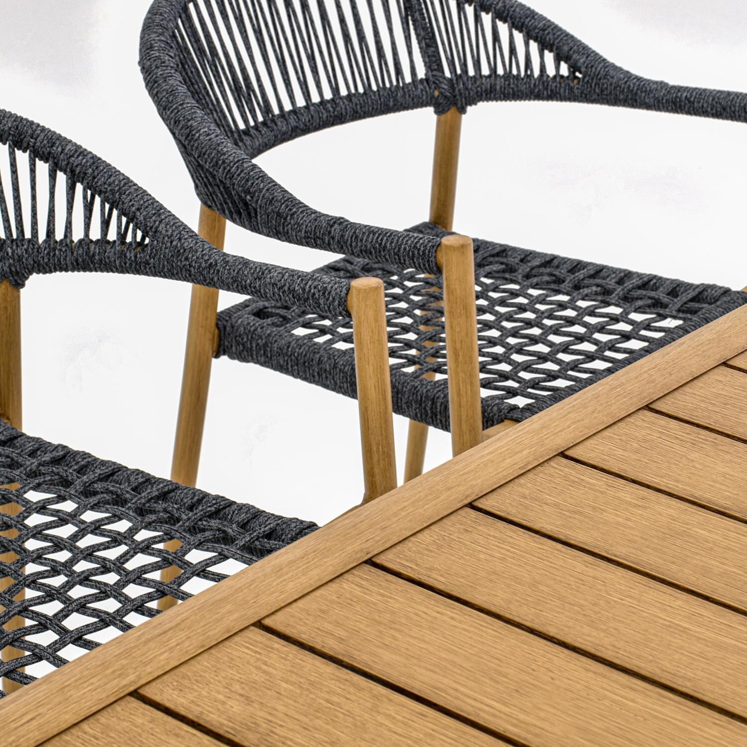 Lakeview Outdoor Designs LV-352-7 Eden Isle 7 Pc Aluminum Dining Set in Natural Wood - Table and Chair Details - Detail thumbnail