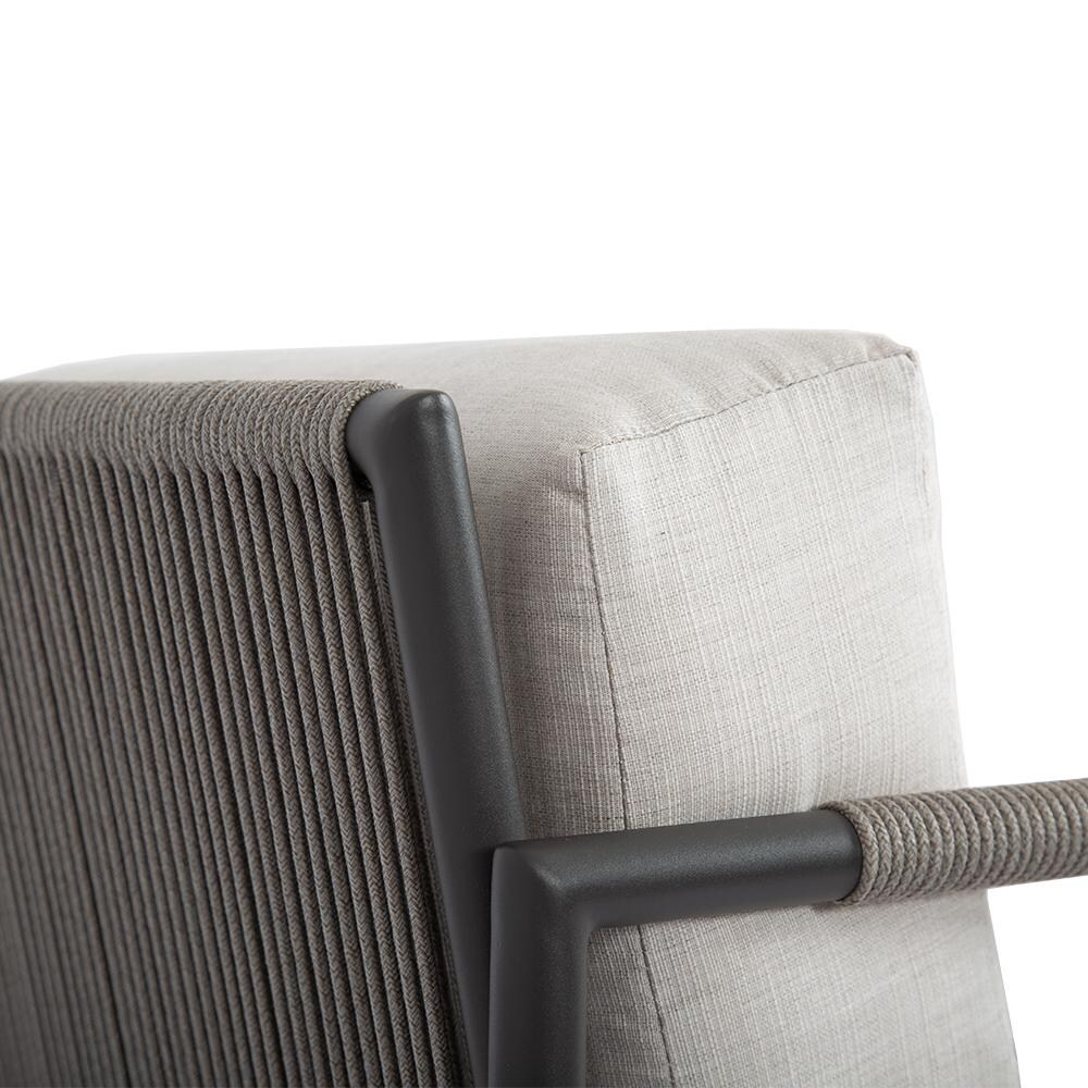 Sunset West - Pietra 3 Piece Rope & Aluminum Patio Conversation Set W/ End Table & Sunbrella Echo Ash Cushions - Club Chair Back Detail thumbnail