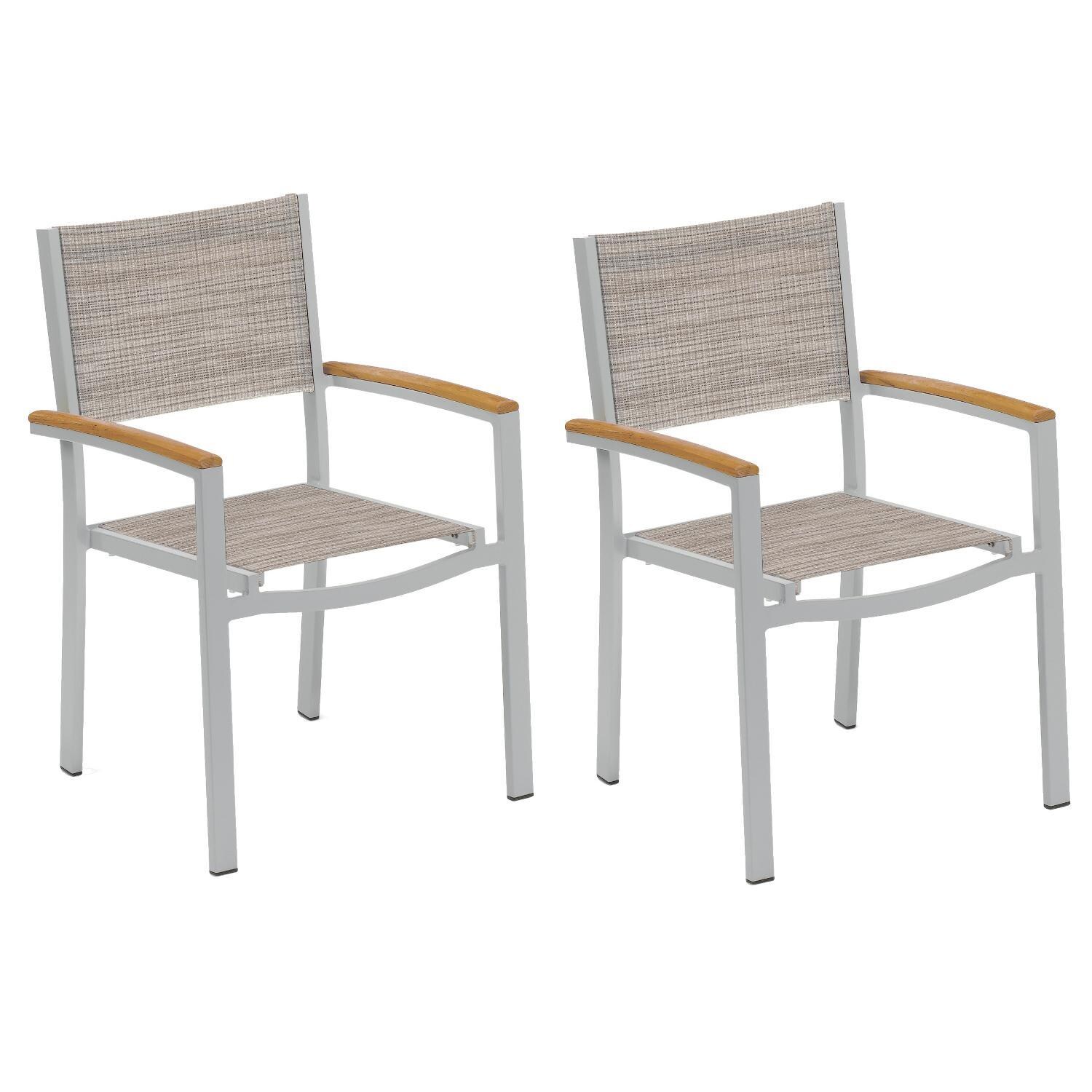 Travira 2 Piece Aluminum Patio Dining Arm Chair Set W/ Tekwood Natural Arm Caps By Oxford Garden - Bellows Sling - Display - White Background thumbnail