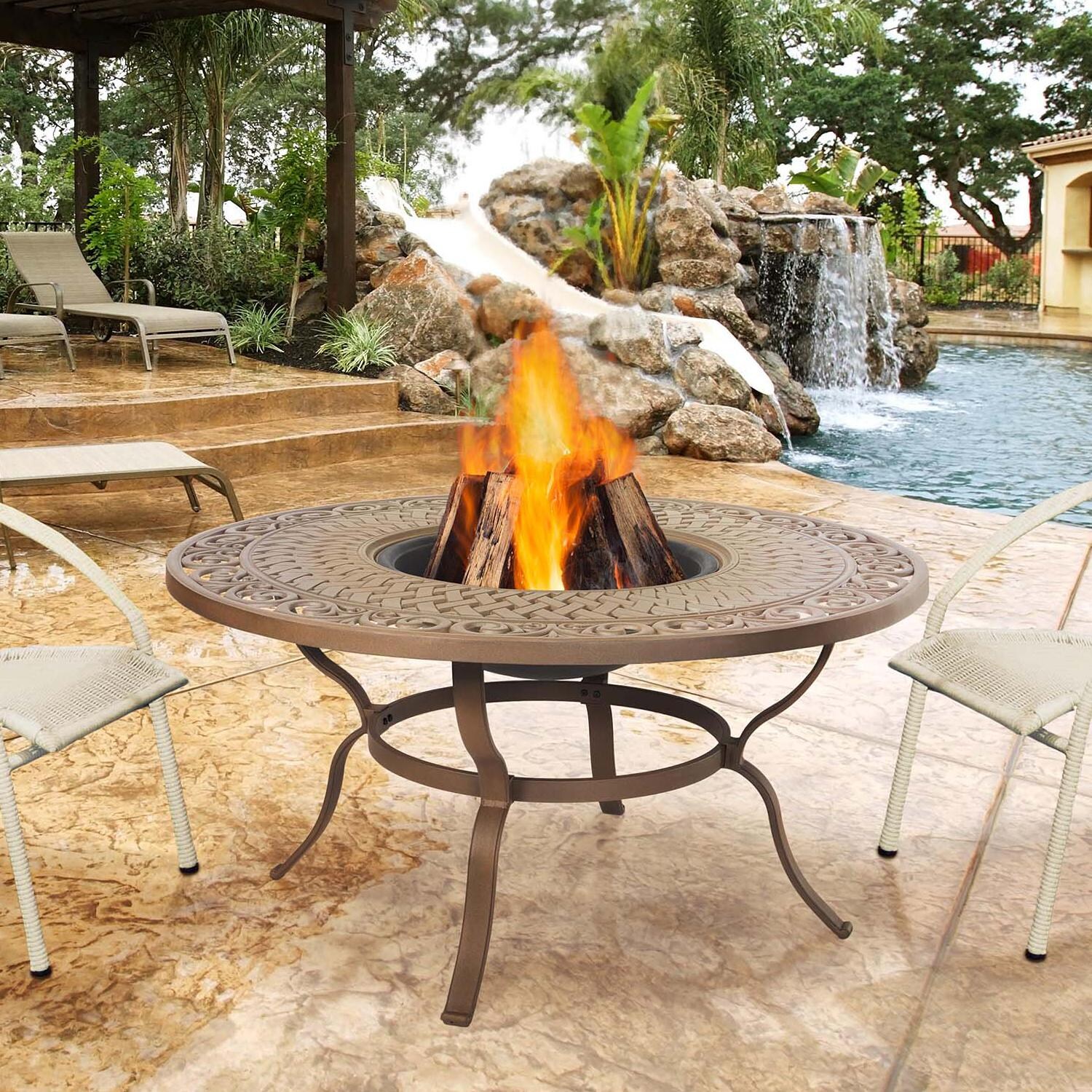 Real Flame Florence 47-Inch Wood Burning Fire Pit Table - Chocolate Brown - 920