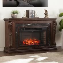 Southern Enterprises Stone Creek Carved 57-Inch Electric Fireplace Mantel - Espresso W/ Dark Emperador Marble - FE9063 image