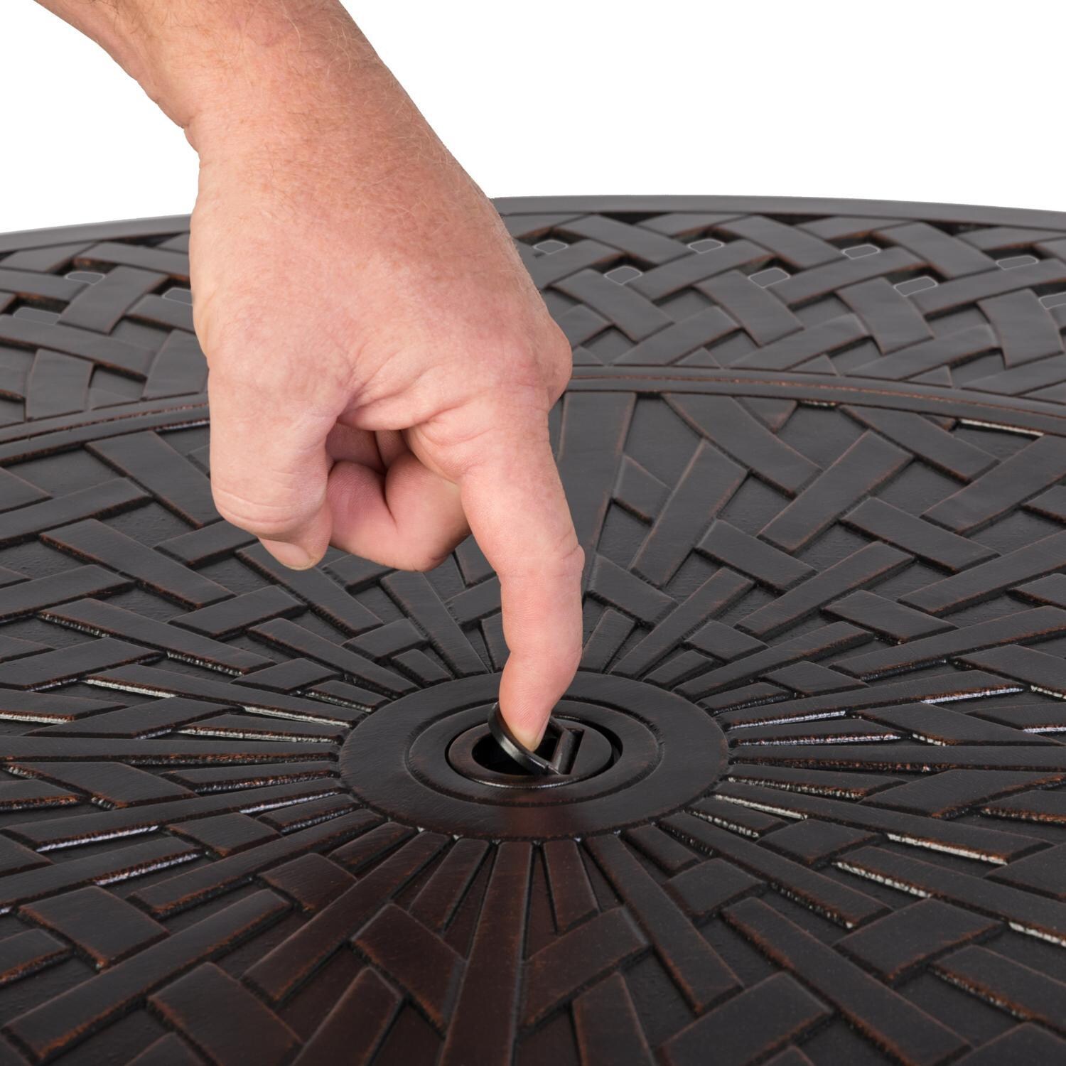 Ultimate Patio 62695 Palm Way 42-Inch Round Aluminum Round Propane Gas Fire Pit - Cover Handle thumbnail