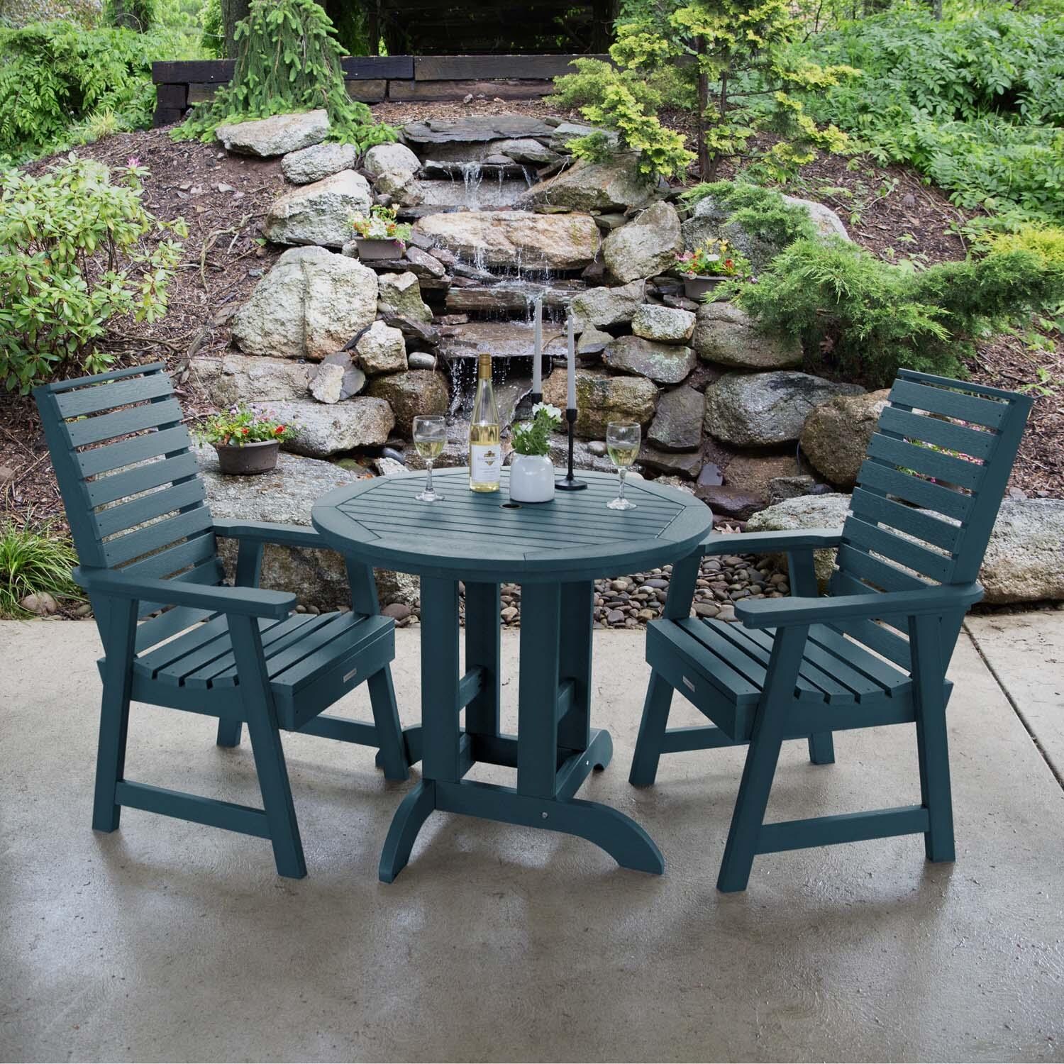Elm Pointe 3 Pc Recycled Plastic Round Dining Set in Nantucket Blue by Lakeview Outdoor Designs