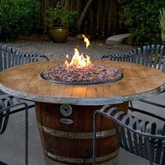 Vin De Flame Reserve 42-Inch Wine Barrel Fire Pit Table W/ 65,000 BTU Manual Safety Ignition - Chat Height - Wood Stave Top - Angled View thumbnail