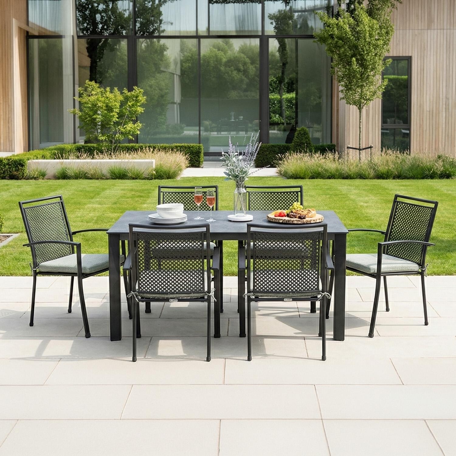 Reno 7 Pc Iron Dining Set in Grey - From Side - Lifestyle thumbnail