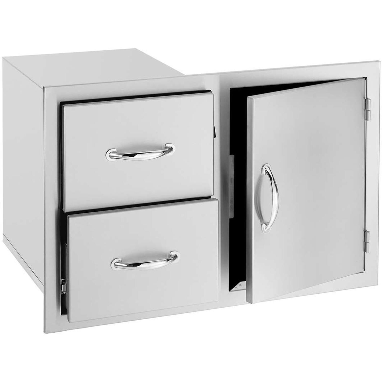 Summerset 36-Inch Stainless Steel Flush Mount Access Door & Double Drawer Combo - SSDC2-36 - Angled View Open thumbnail