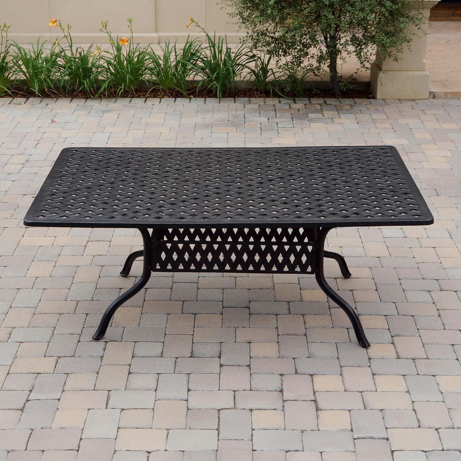 Nassau 7 Pc Cast Aluminum Patio Dining Set W/ 72 X 42 Inch Table & Red Cushions By Darlee - Dining Table - Back Patio - Lifestyle thumbnail