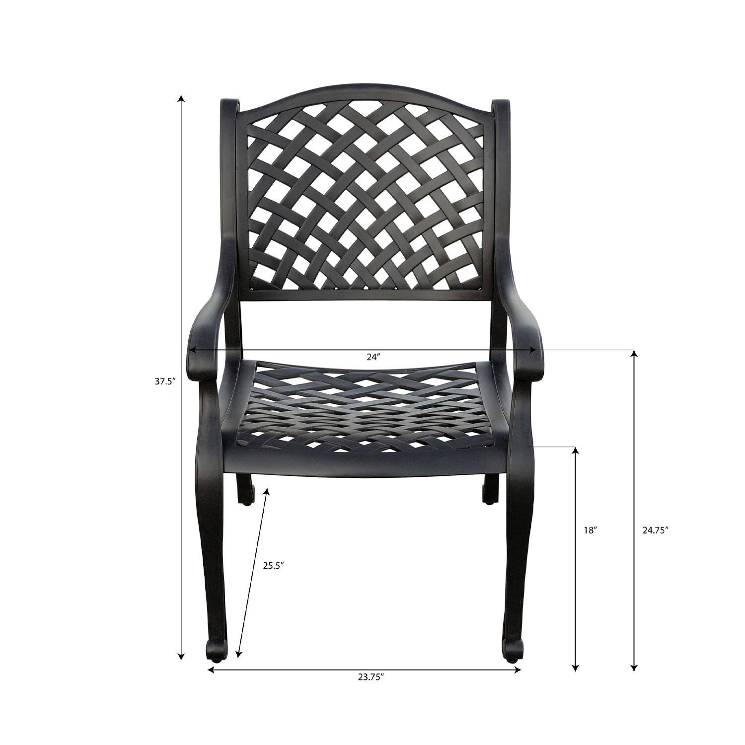 Nassau Cast Aluminum 4 Pc Set Dining Chair Set in Antique Bronze/Navy by Darlee - Dimensions - Shown W/ No Cushion - Dimensional thumbnail