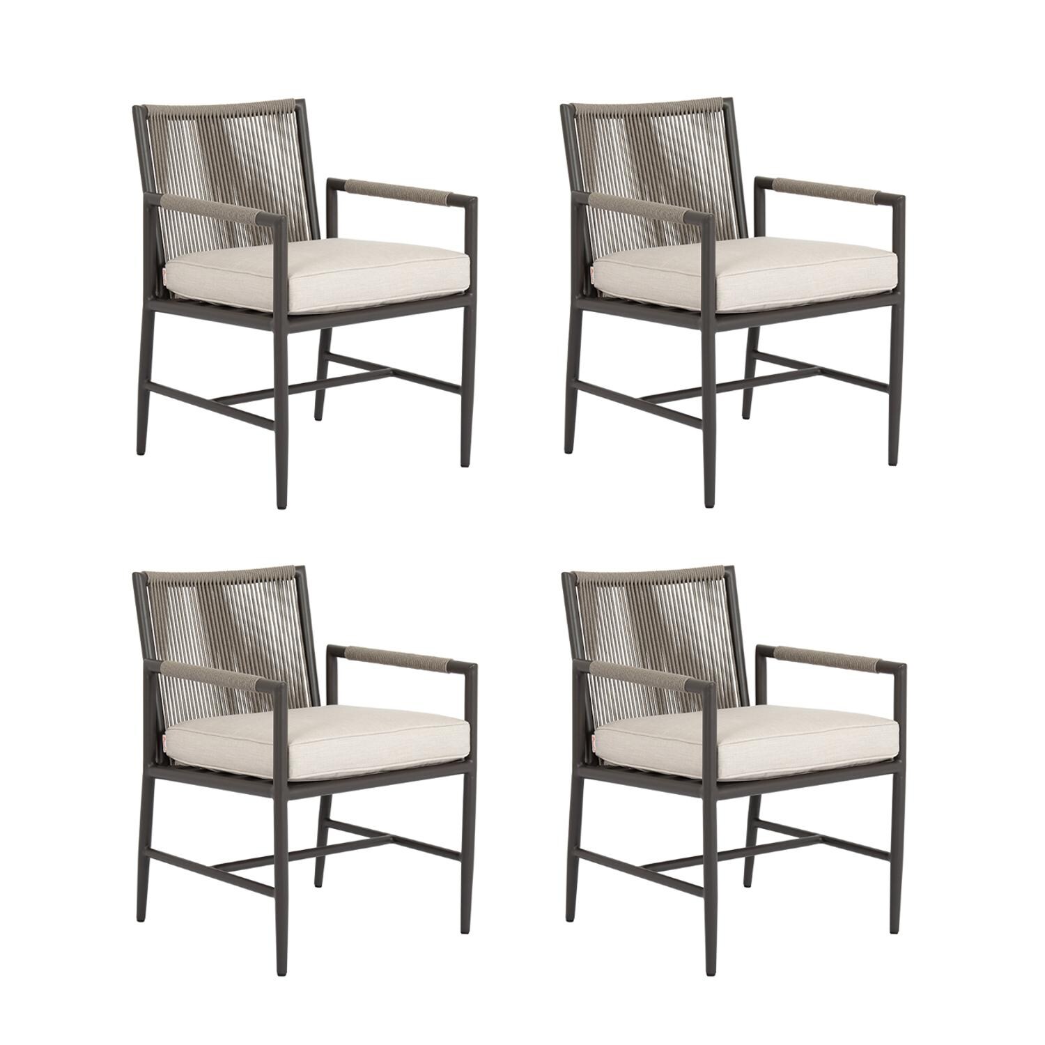 Sunset West - 4601-1-57005 (4) - Pietra 4 Piece Rope & Aluminum Patio Dining Chair Set W/ Sunbrella Echo Ash Cushions thumbnail