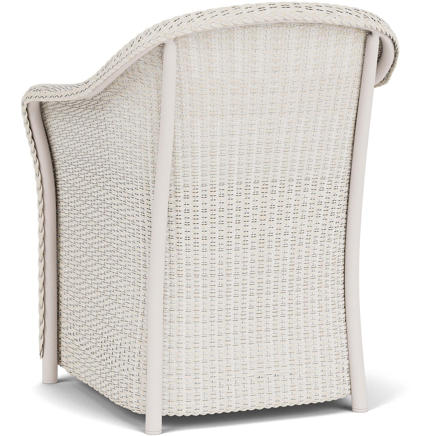 Lloyd Flanders Weekend Retreat Dining Armchair in Antique White Finish W/ Sailcloth Salt Fabric - Back Left thumbnail