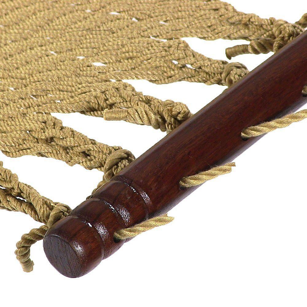 Ultimate Patio Soft-Spun Woven Rope Double Hammock w/ 15-Foot Stand - Tan - Support Bar Detail thumbnail