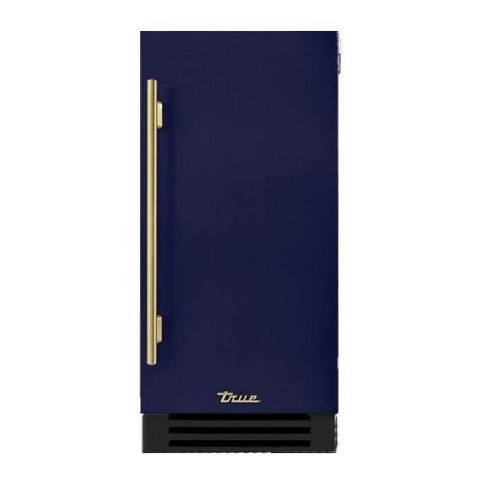 True TUIADA-15-RS-A~078-H01 ADA Height 15-Inch 75 Lb. Right Hinge Outdoor Ice Maker - Cobalt w/ Brass Handle - Display - White Background thumbnail