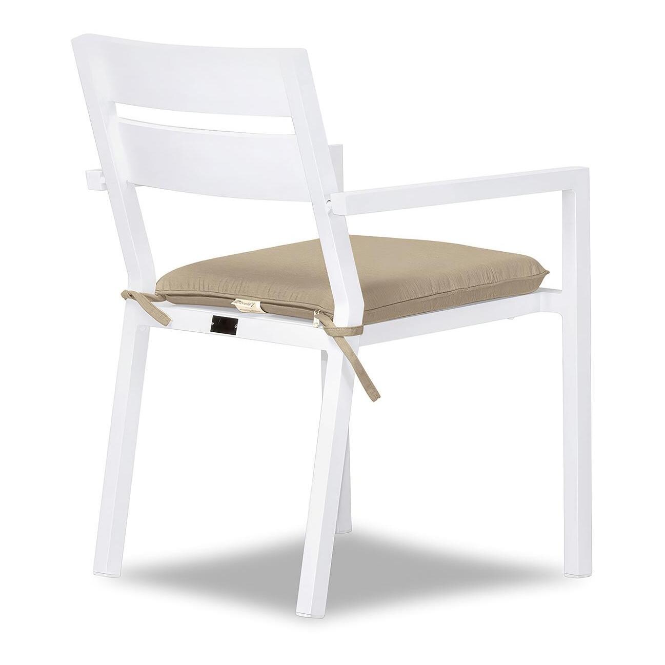 Calm Bay Aluminum Dining Arm Chair in White/Heather Beige by Lakeview Outdoor Designs - Angle - White Background thumbnail