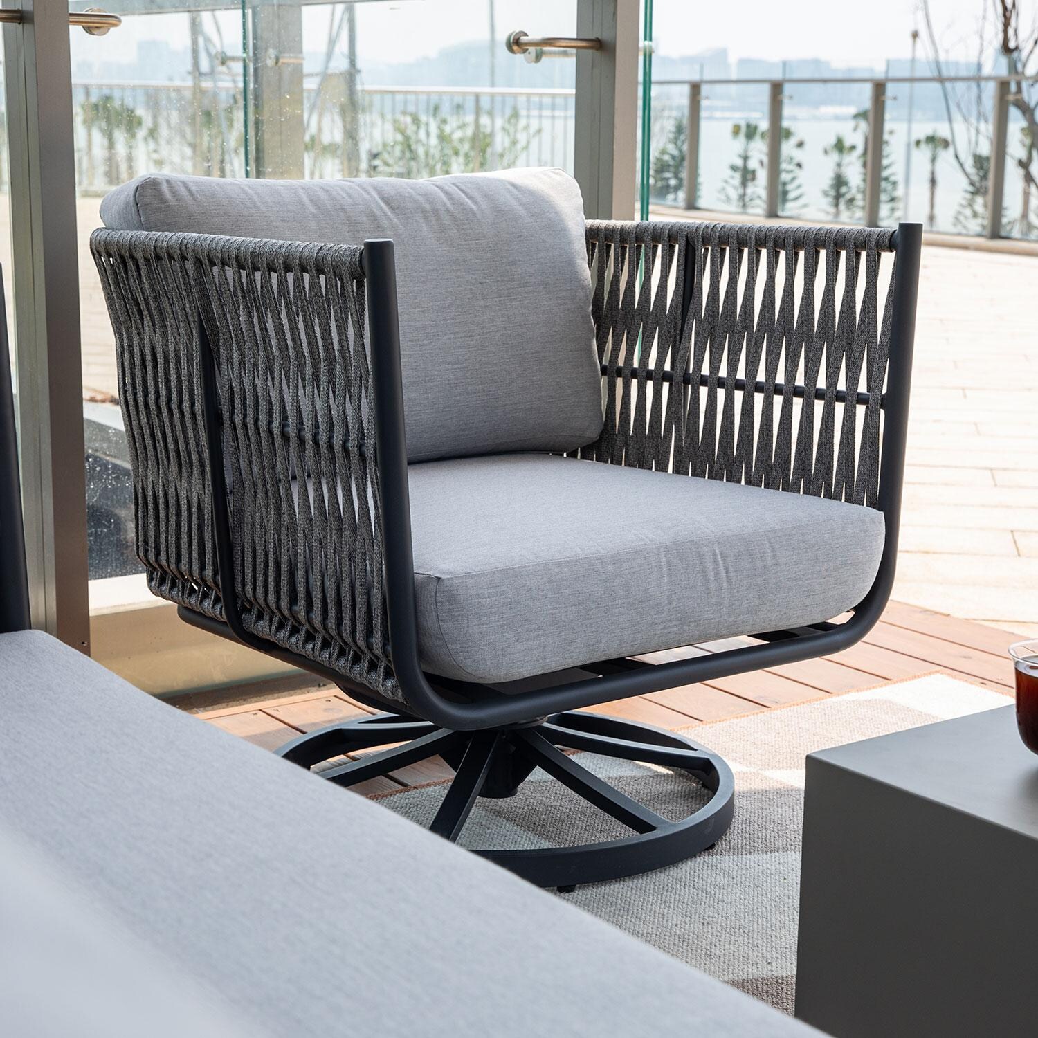 Elementi OS-2504W Milano Outdoor Aluminum Swivel Club Chair w/ Sunbrella Cushions - Porch - Lifestyle thumbnail