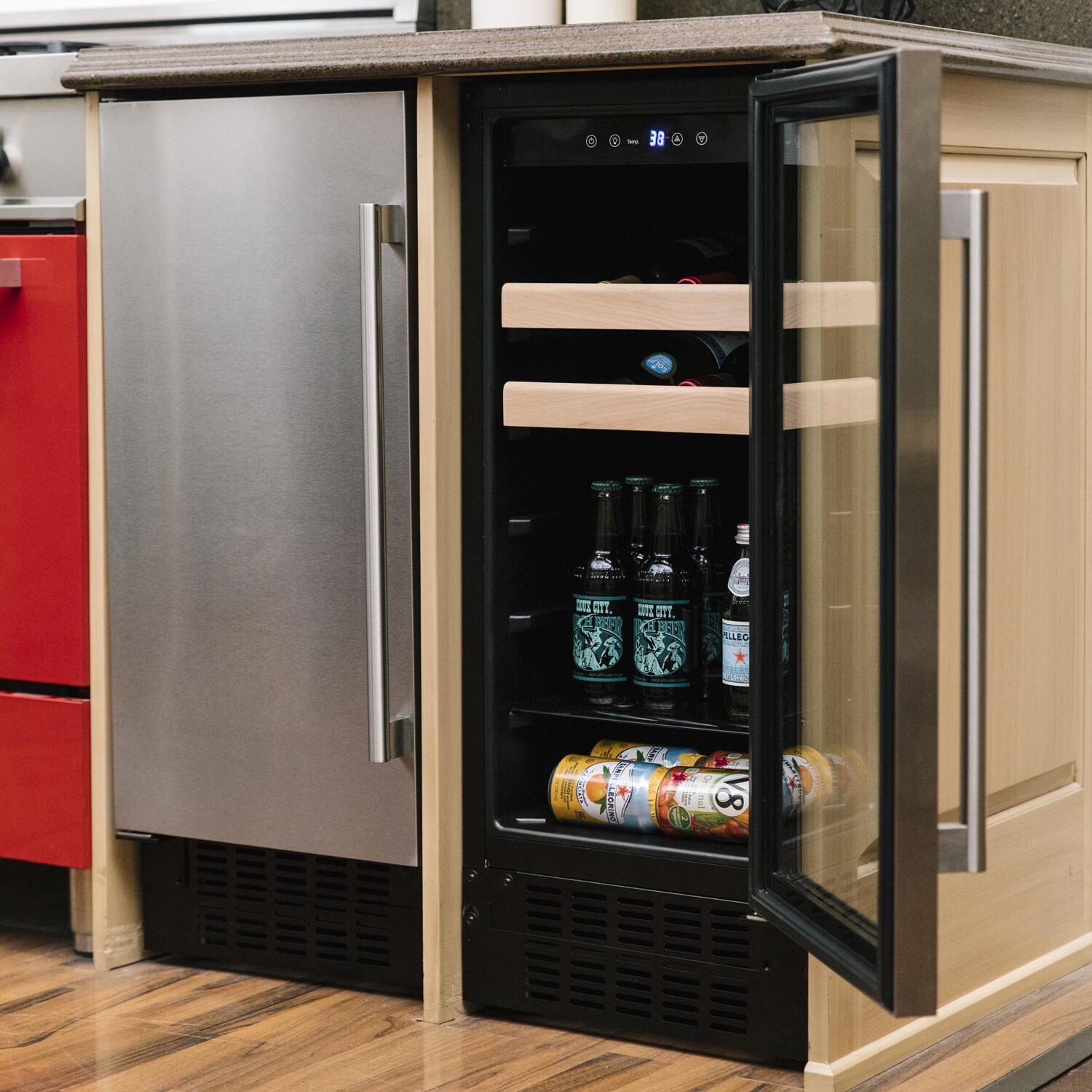 Azure 15-Inch 3 Cu. Ft. Beverage Center - Stainless Steel - Lifestyle View W/ Door Open thumbnail
