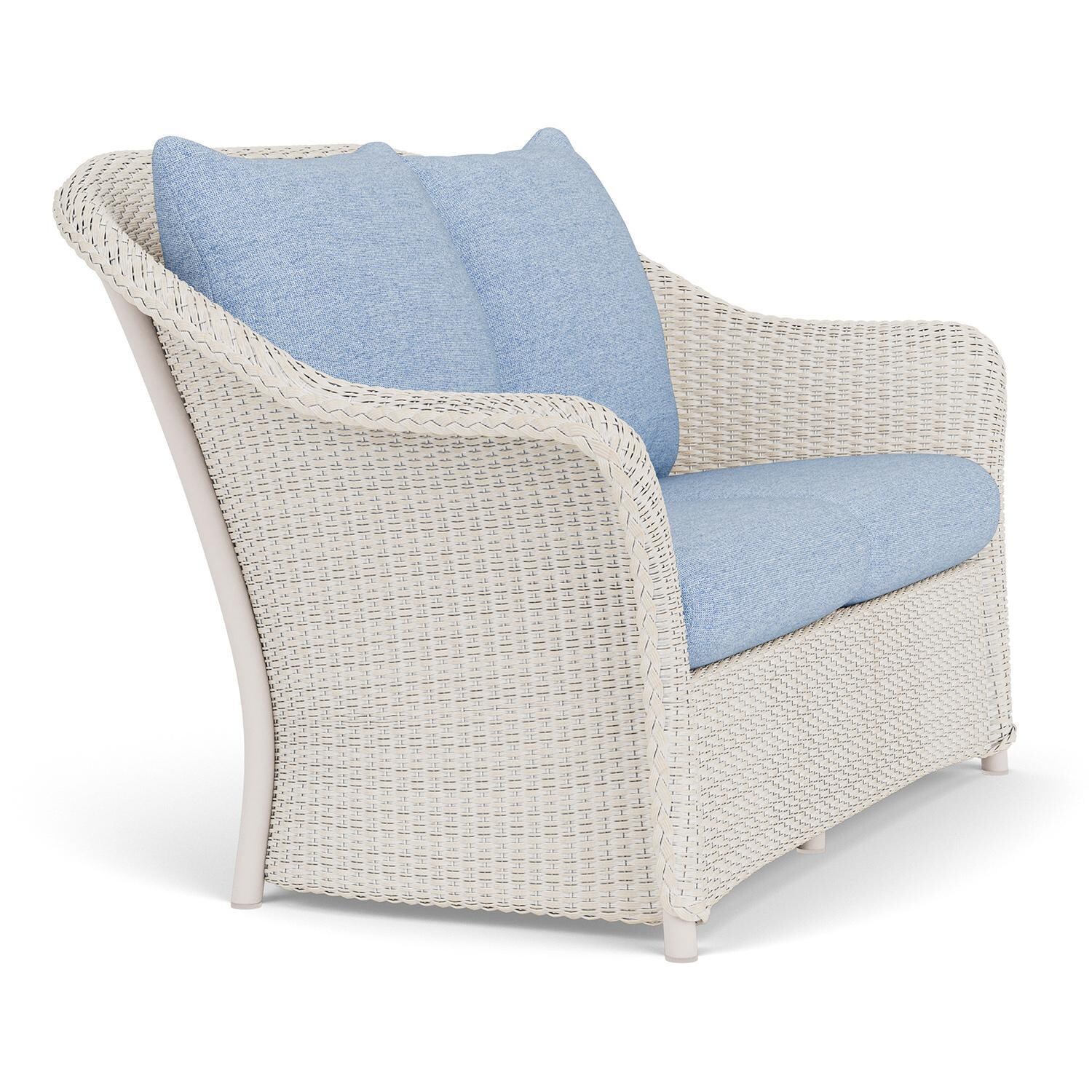 Lloyd Flanders Weekend Retreat Loveseat in Antique White Finish W/ Demo Skyway Fabric - Angled thumbnail