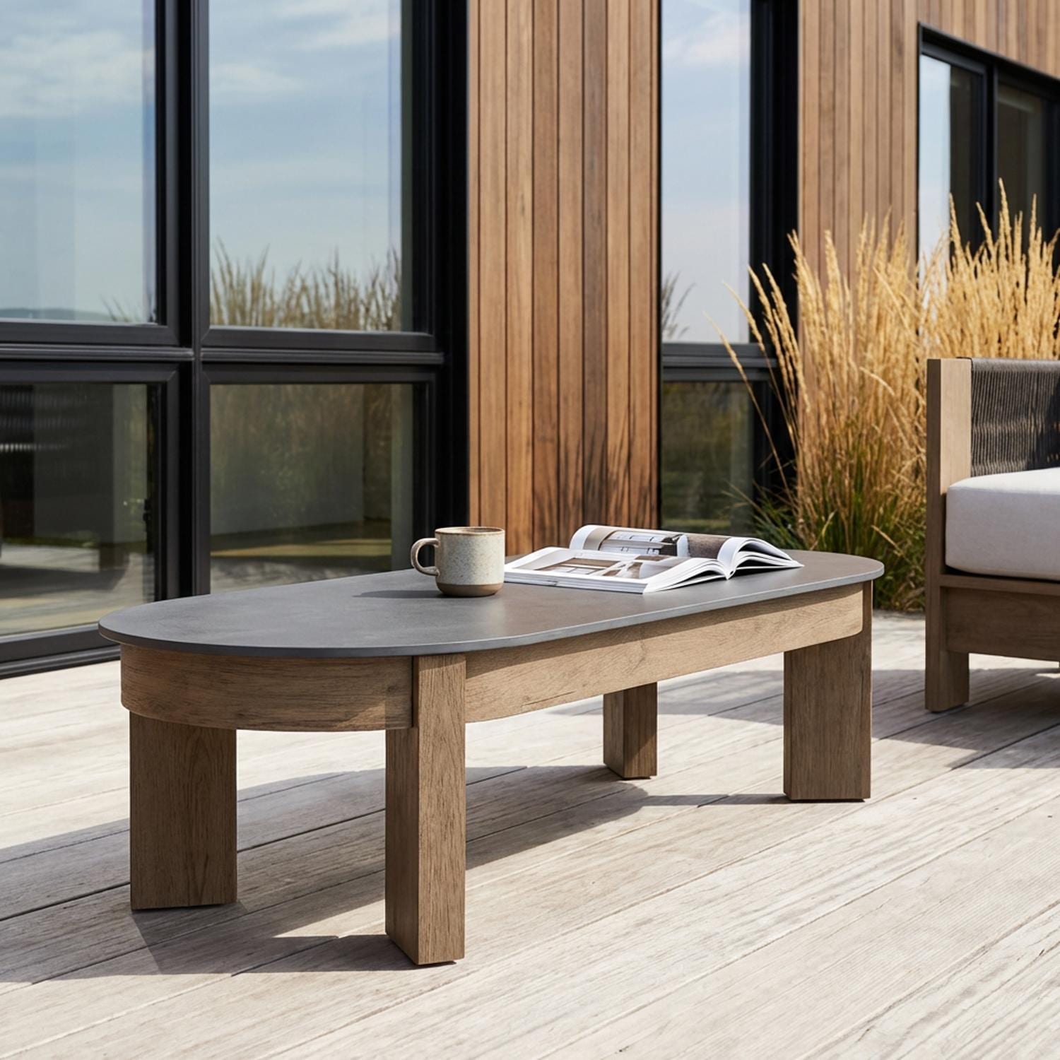Heritage 25-in Aluminum Coffee Table in Beechwood by Lakeview Outdoor Designs - Front View - Lifestyle thumbnail