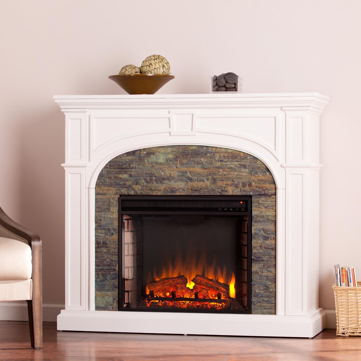 Southern Enterprises Tanaya 45 Inch Electric Fireplace Mantel Southern Enterprises Tanaya 45 Inch Electric Fireplace Mantel White W Montelena Faux Stone