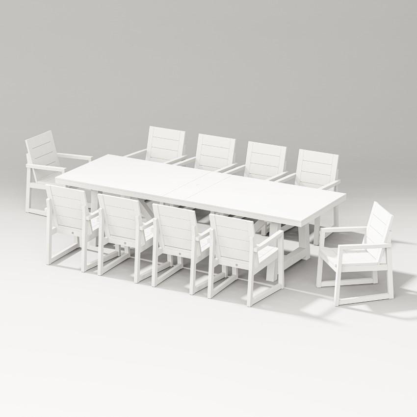 Elevate 11 Pc A-Frame Table Arm Chair Dining Set in Vintage White By PW Designer Series