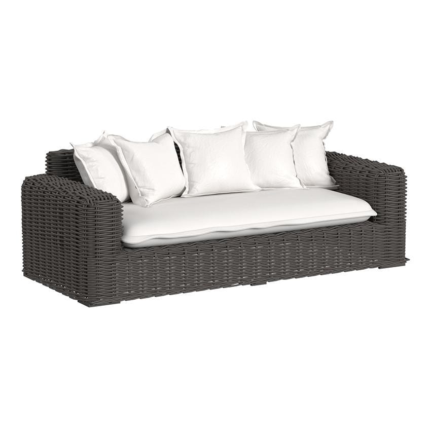 Cabo 2 Person Resin Wicker Loveseat in Kahlua/Soothe Pearl by Sunset West - White Background thumbnail