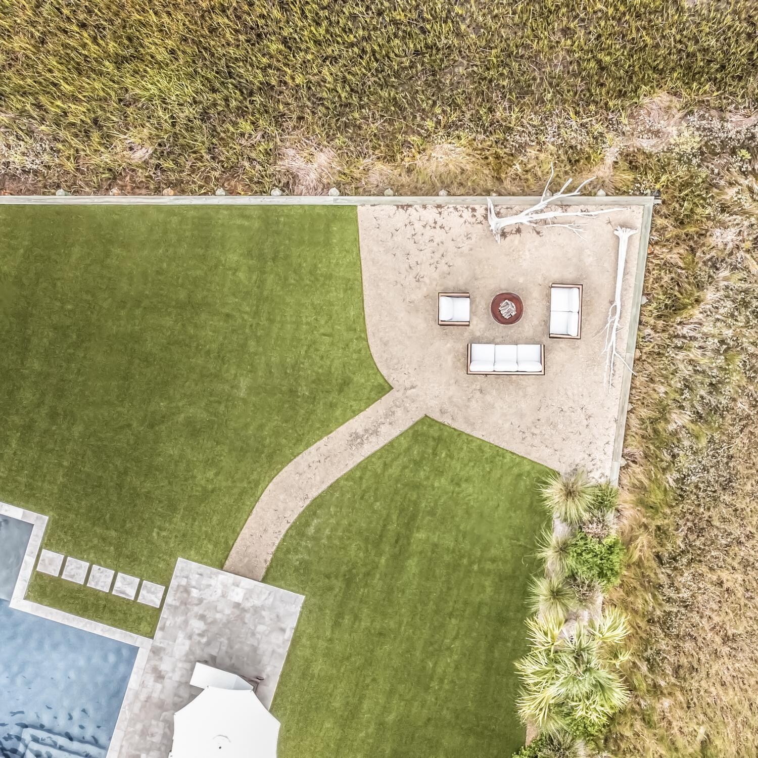 Teak + Table Breeze Olefin Rope & Teak Patio Loveseat in Charcoal/Natural - Birds Eye View - Lifestyle thumbnail