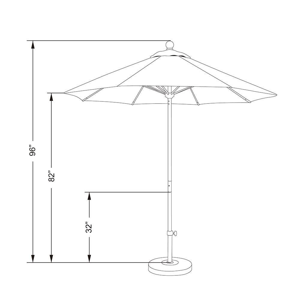 California Umbrella Venture Series 7.5 Ft Octagonal Aluminum Patio Umbrella W/ Push Lift & Fiberglass Ribs - Line Drawing thumbnail