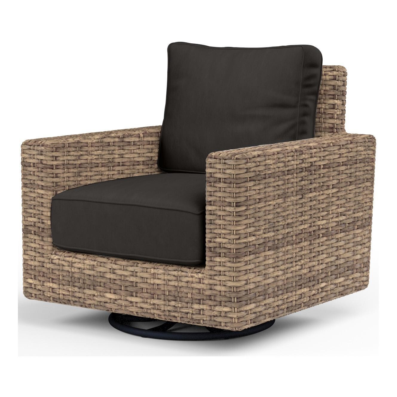 Havana Wicker Club Chair Swivel Rocker in Tobacco/Spectrum Carbon by Sunset West - White Background thumbnail