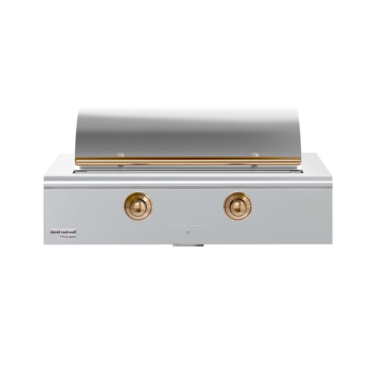 Caliber CRG-42BL00-A-H08 42-in Propane Built-In Rockwell Grill - Gold Hardware - Closed Lid - White Background thumbnail