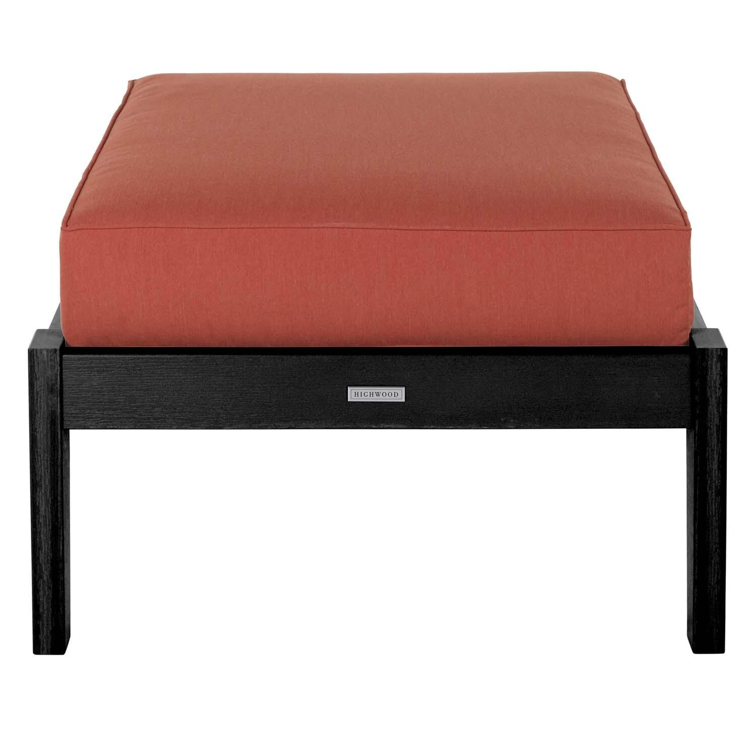Blushing Bay Recycled Plastic Ottoman in Canvas Persimmon/Black by Lakeview Outdoor Designs - White Background thumbnail