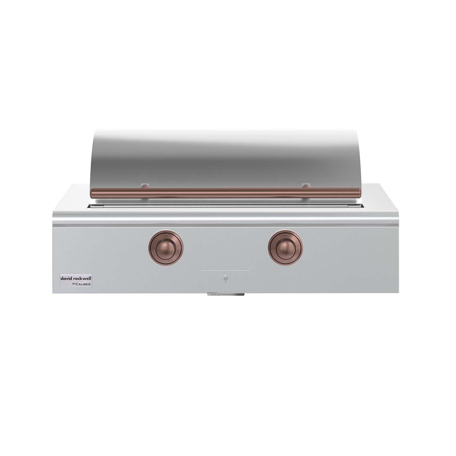 Caliber CRG-42BN00-A-H0342-in Natural Gas Built-In Rockwell Grill - Copper Hardware - Lid Closed - White Background thumbnail