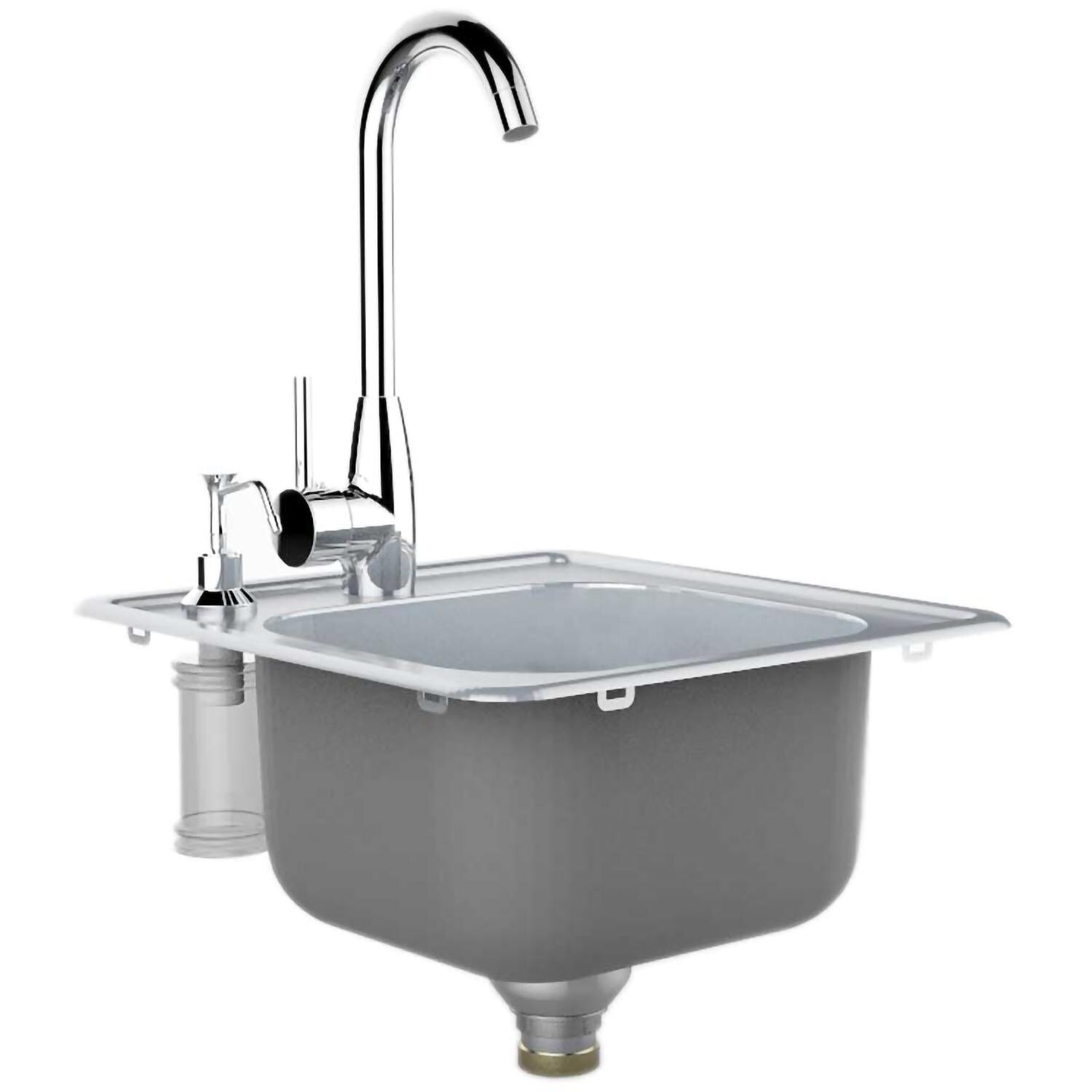 Sunstone 17 X 16 Drop In Sink With Hot/Cold Faucet - Front-Left Angle View With Center-Mounted Faucet thumbnail