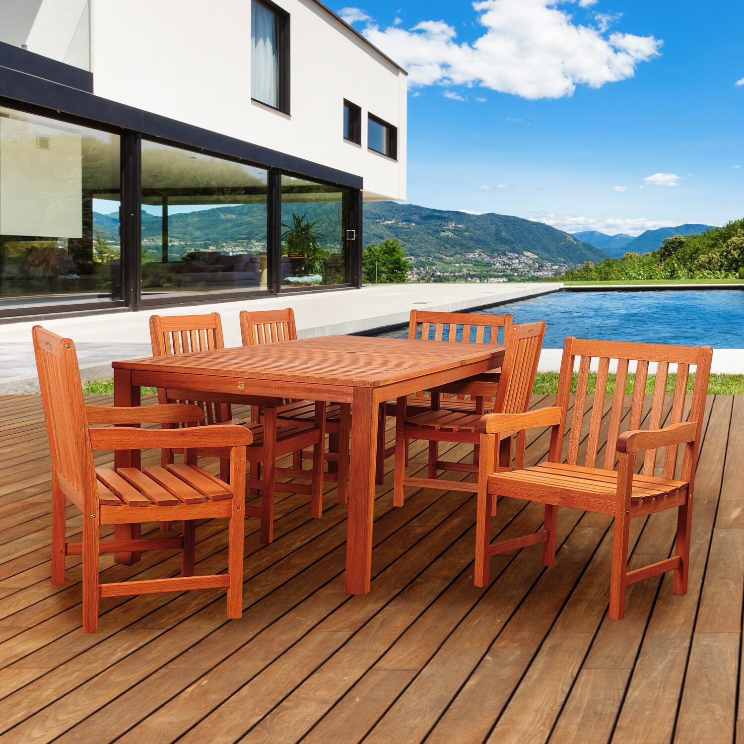 Amazonia Bristol 6-Person Eucalyptus Patio Dining Set With Arm Chairs image