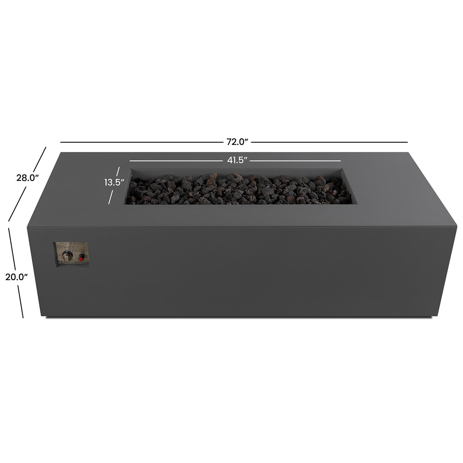 Lakeview Outdoor Designs SC2060NG-SLTE Lakeview Outdoor Designs Covewood 72-inch Rectangle Natural Gas Fire Table - Slate - Dimensions thumbnail