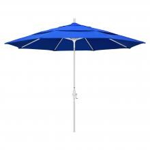 California Umbrella 11 Ft. Octagonal Aluminum Collar Tilt Patio Umbrella W/ Crank Lift & Aluminum Ribs - Matted White Frame / Sunbrella Canvas Pacific Blue Canopy