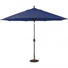 Galtech 11 Ft. Lighted Octagonal Aluminum Patio Market Umbrella W/ Crank Lift And Auto Tilt - Black Frame W/ Sunbrella Canvas Navy Canopy