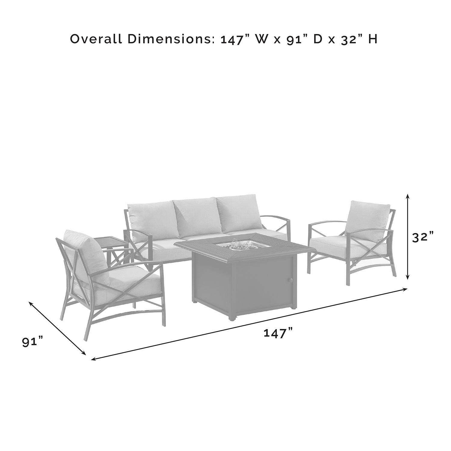 Ultimate Patio UP-82269BZ-OL 5Pc Outdoor Sofa Set W/ Fire Table in Oatmeal - Overall Dimensions - Diagram thumbnail