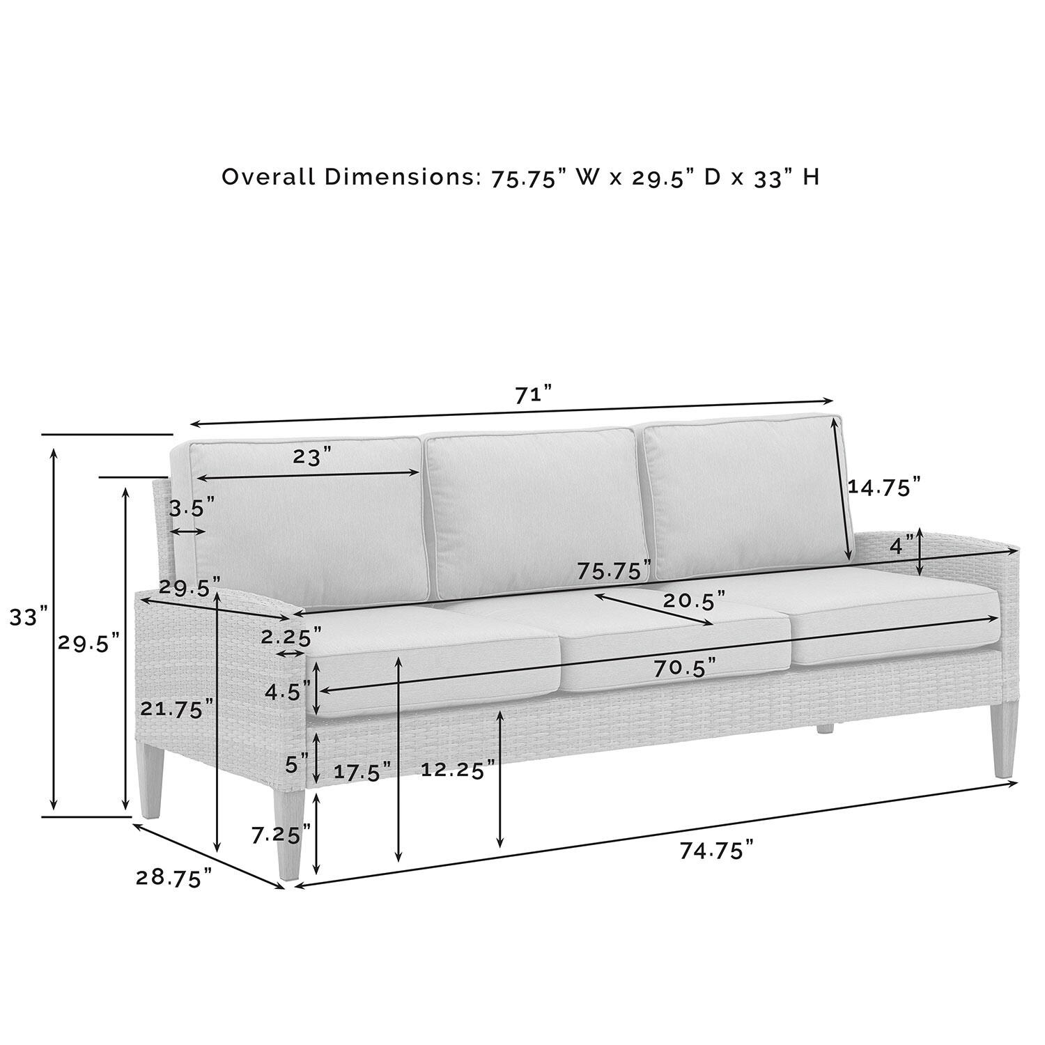 Ultimate Patio UP-92426BR-CR 3Pc Wicker Outdoor Sofa Patio Furniture Set in Creme - Sofa Dimensions - Diagram thumbnail