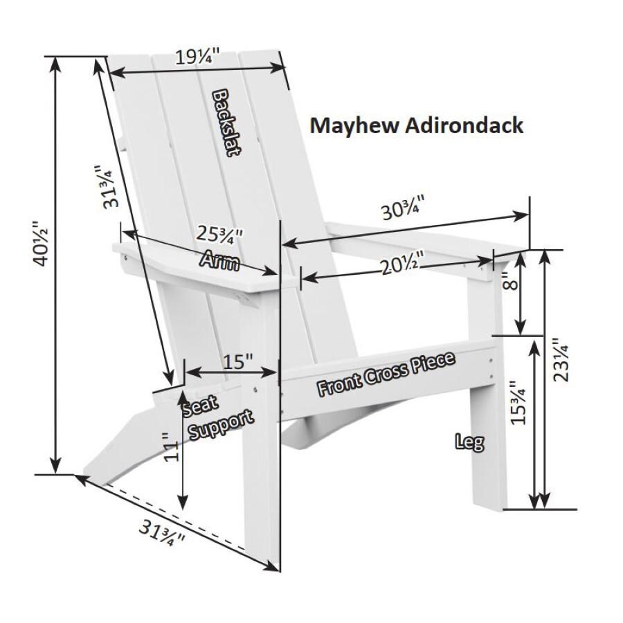 Berlin Gardens Mayhew Stationary Adirondack Chair - Scarlet Red - Dimensions thumbnail