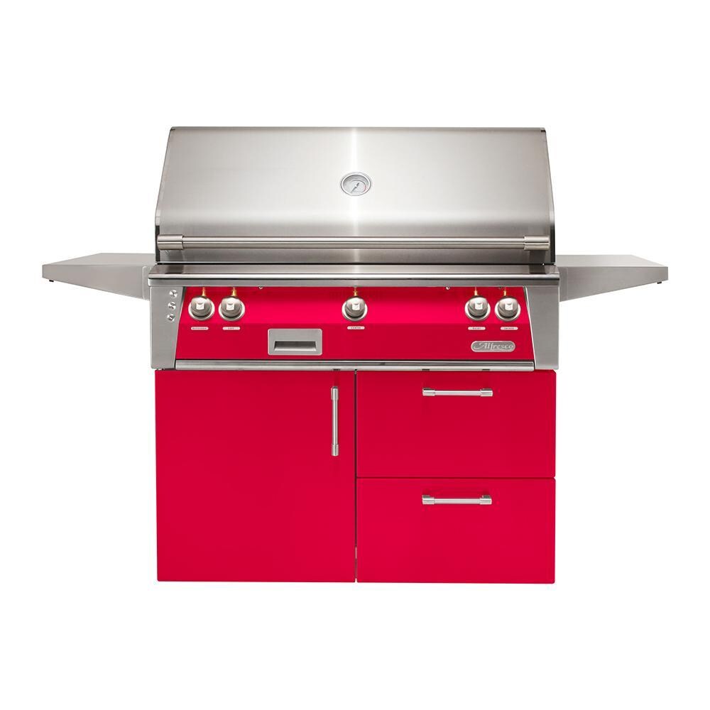 Alfresco Grills ALXE-42SZCD-LP-S3027 Alfresco ALXE 42-Inch Propane Grill On Deluxe Cart With Sear Zone And Rotisserie in Raspberry Red thumbnail