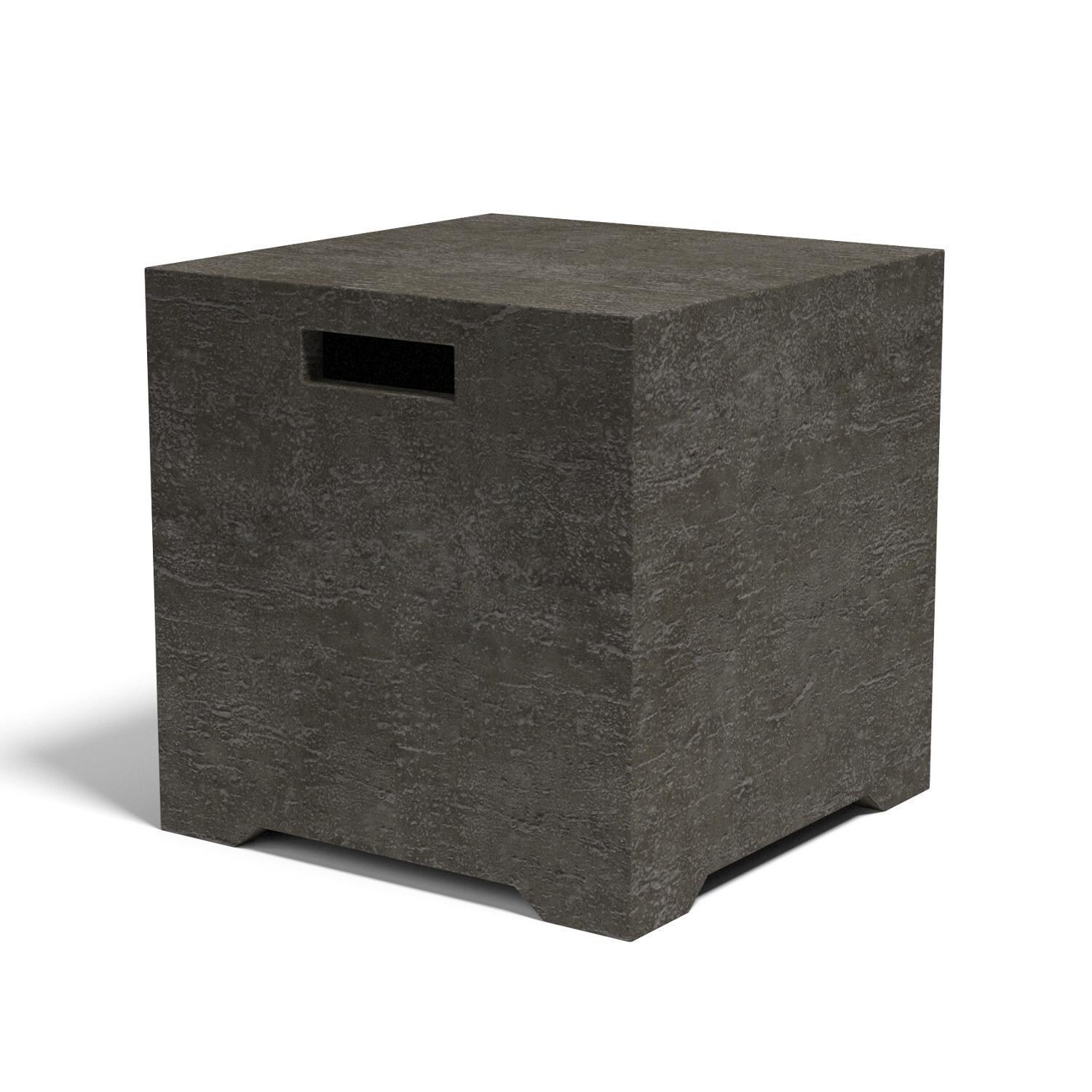 Sunset West - Emerald II 8 Piece Resin Wicker Patio Fire Pit Conversation Set W/ Tank Cover, End Table, & Spectrum Carbon Cushions - Bazaar 20-Inch Square Patio Tank Cover - White Background thumbnail