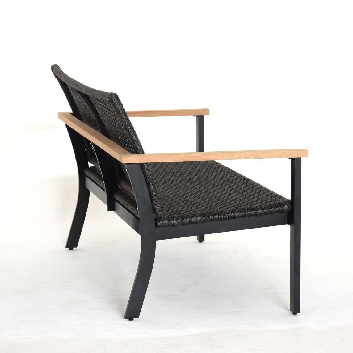 Royal Teak Collection NAP3S Naples 2 Person Woven Rope Sofa in Black - Side - White Background thumbnail
