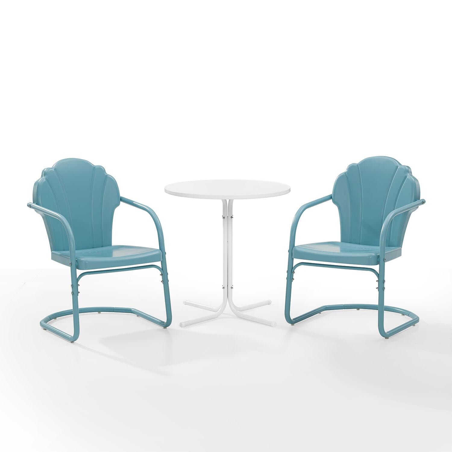 Ultimate Patio UP-32243BL 3Pc Retro Outdoor Bistro Set in Blue Satin - Angled Inward - White Background thumbnail